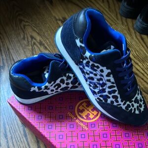 Tory Burch Black and Blue Leopard Sneakers